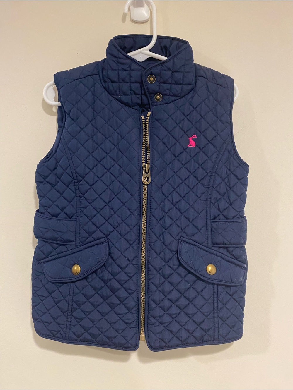 Joules Navy Quilted Puffer Vest with Pink Logo